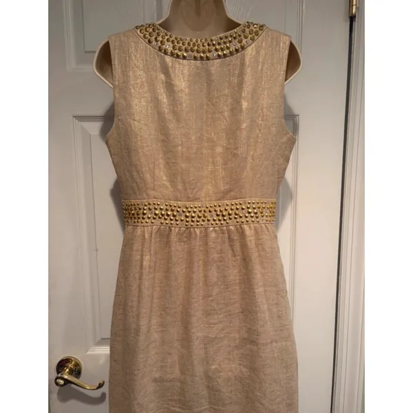 Kate‎ Spade New York Gold Metallic Linen Studded Sheath Dress NJMU1225 Womens 4 - Image 2