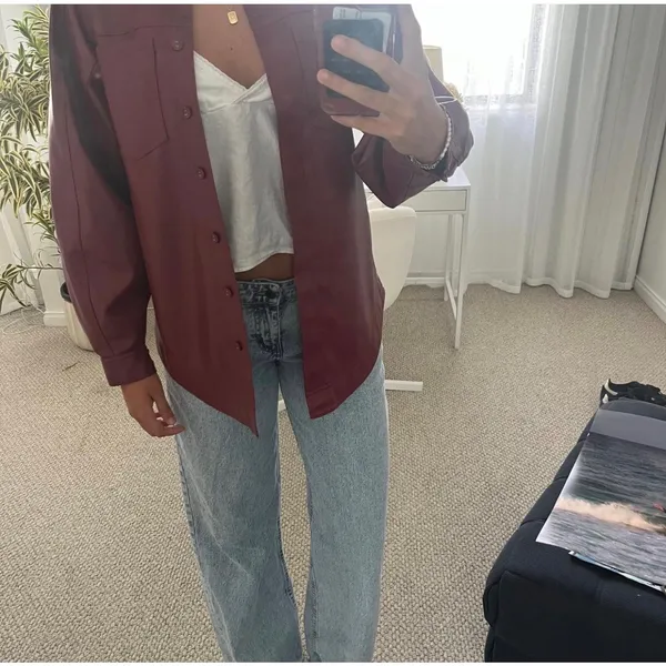 Aje Darci Burgundy Vegan Leather Shirt Jacket Fall Winter Size 6 - Image 3
