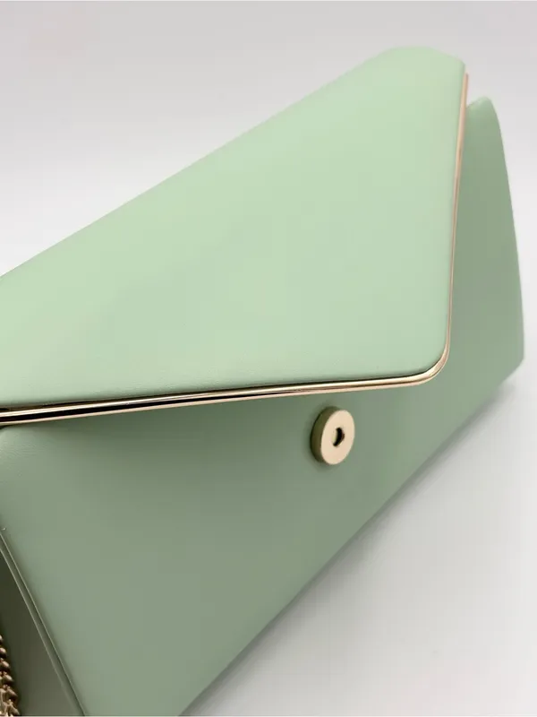 Mint Green Vegan Leather Envelope Clutch Bag with gold Chain‎ Evening Party - Image 6