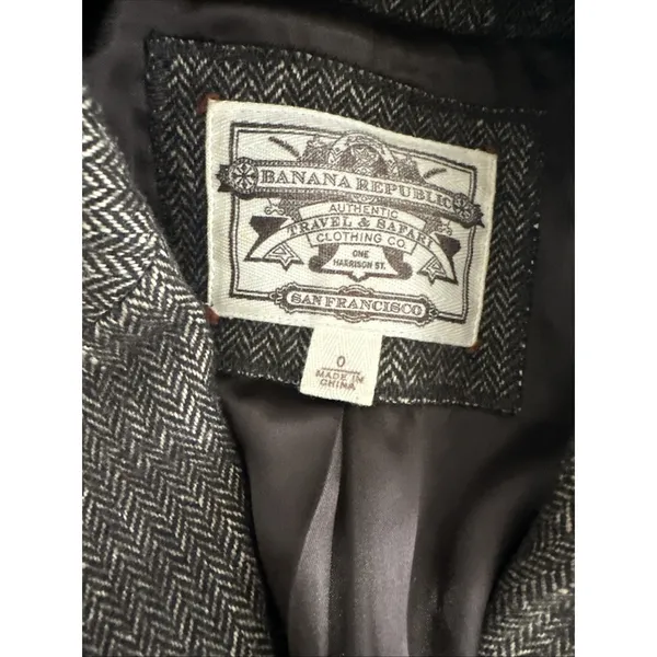 Vintage Banana Republic 0 Blazer Womens‎ Tweed Wool Linen 2006 Brown READ - Image 9