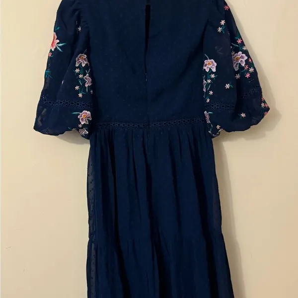 ASOS DESIGN High Neck Floral Embroidered Midi Dress Lace Trim Navy 6 NEW - Image 10