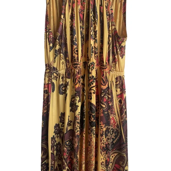 One World Women Maxi Dress S Yellow Batik Print Hippie Retro Boho‎ Jersey Resort - Image 4