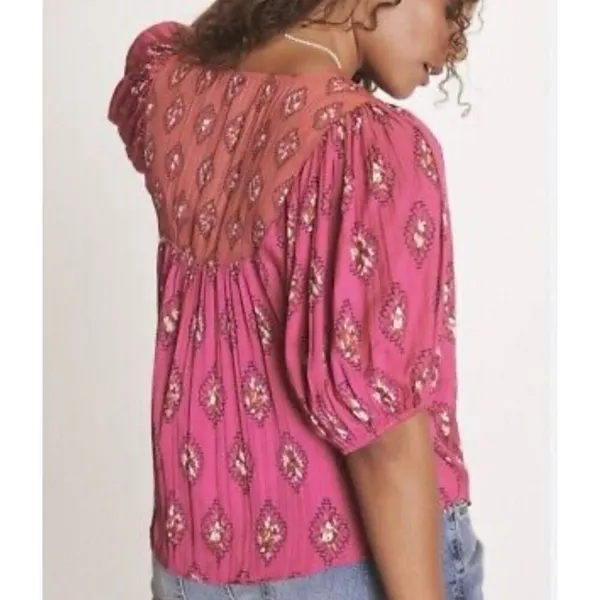 By Anthropologie pink boho dolman sleeve blouse M - Image 2