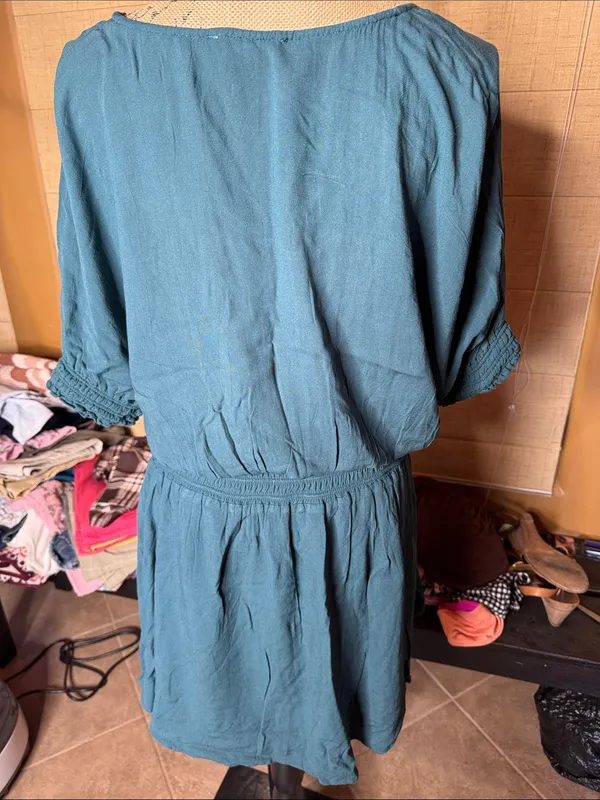 Anthropologie Floreat Azriel Teal Green Smocked Mini Dress Size 6 - Image 10