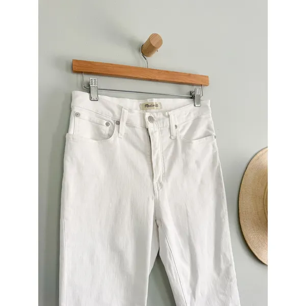 Madewell | EUC Cali Demi-Boot Jeans Pure White Raw Hem Cropped Flare | Sz 28 - Image 5