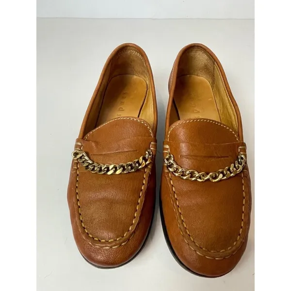Sandro Brown Saddle‎ Leather Chain Detail Loafers Size US 6 Luxury Designer - Image 5