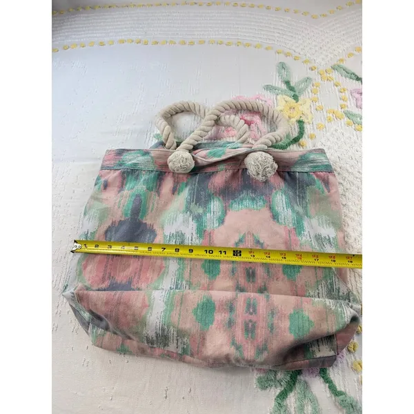 Abstract Beach Tote Bag Rope Handles‎ Turquoise Lining Travel Shopper - Image 5