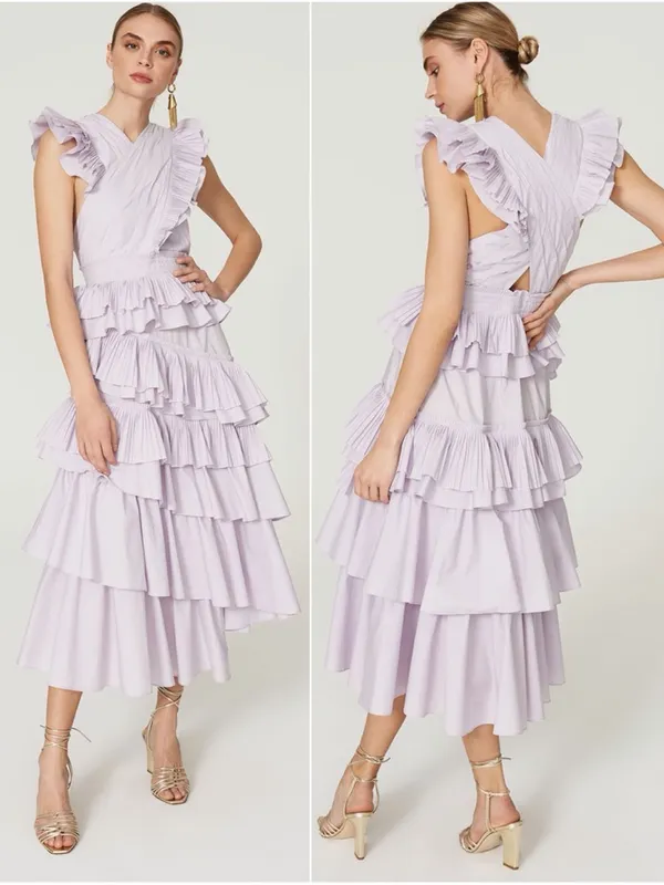Ulla Johnson Aurore Ruffle Tiered Midi Dress Lavender Size 6 NWT - Image 3