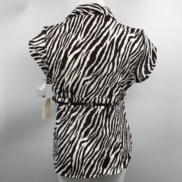 Tweeds large linen zebra print belted top Brown - Image 5