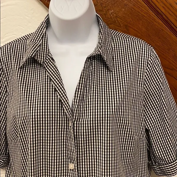 Anne Klein Button Down Shirt Womens Black Gingham Lace Up‎ Back Size M - Image 5
