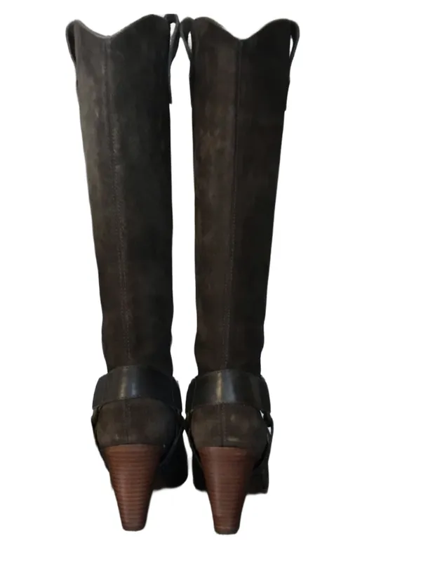 L.L. Bean Dark Brown Suede & Leather Western Style Heeled Calf High Boots (6.5) - Image 4