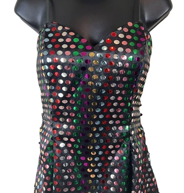 Vintage 80s Nadine Rainbow Swiftie Disco Ball Sequin Strapless Mini Dress - Image 2