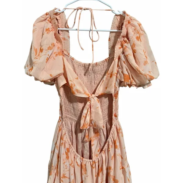 Olia Tiered Maxi Dress Orange‎ Floral Chiffon Short Sleeve Women's Size X-Large - Image 4