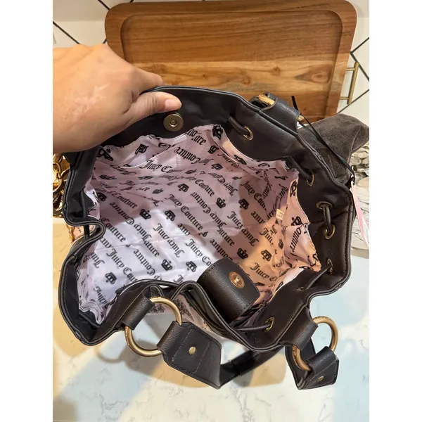 Vintage Juicy Couture Large Daydreamer Tote Bag brown pink crown pattern bow - Image 9