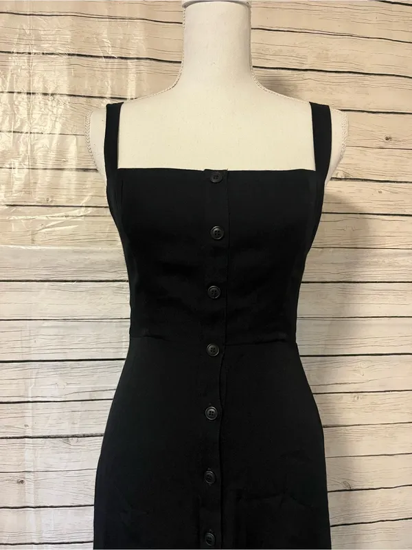 Reformation Black Square-Neck Button-Front Midi Dress Size 2 - Image 3