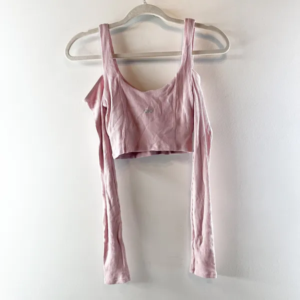 Alo Yoga Ribbed Cropped Butterfly Long Sleeve Tee Ballet Pink Small - Image 6