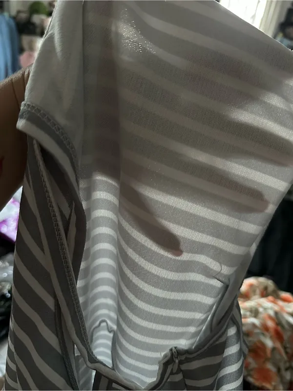 Woman’s Gray & White Striped Halter Jumpsuit - Image 2