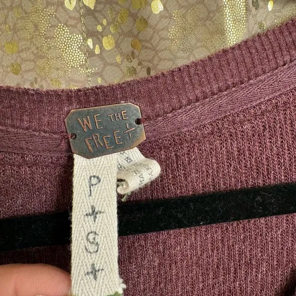 Free People Rainbow Thermal Wine Maroon Long Sleeve Boho Small - Image 3