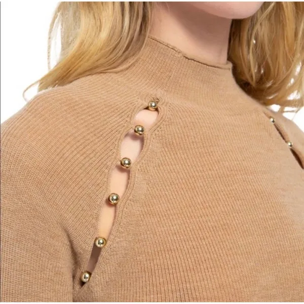Alice + Olivia Sweater Womens S Tan Wool Gold Hardware Mock‎ Neck Luxury - Image 12