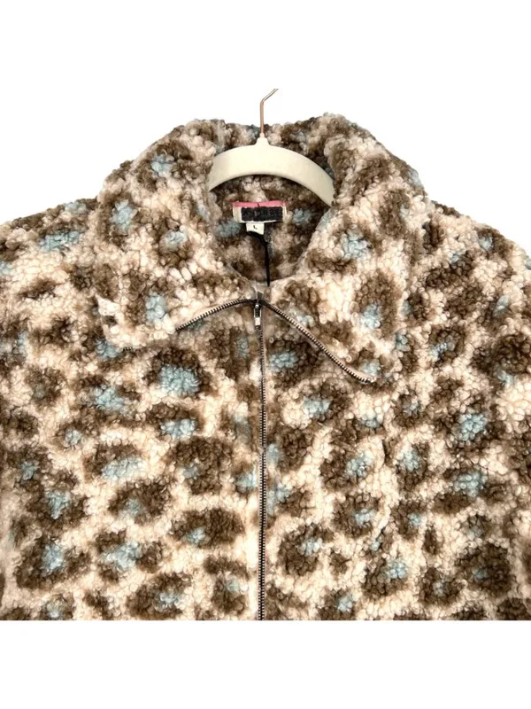 Andree By Unit Faux Fur Leopard Print Teddy Cropped Jacket Size Large NWT - Image 3