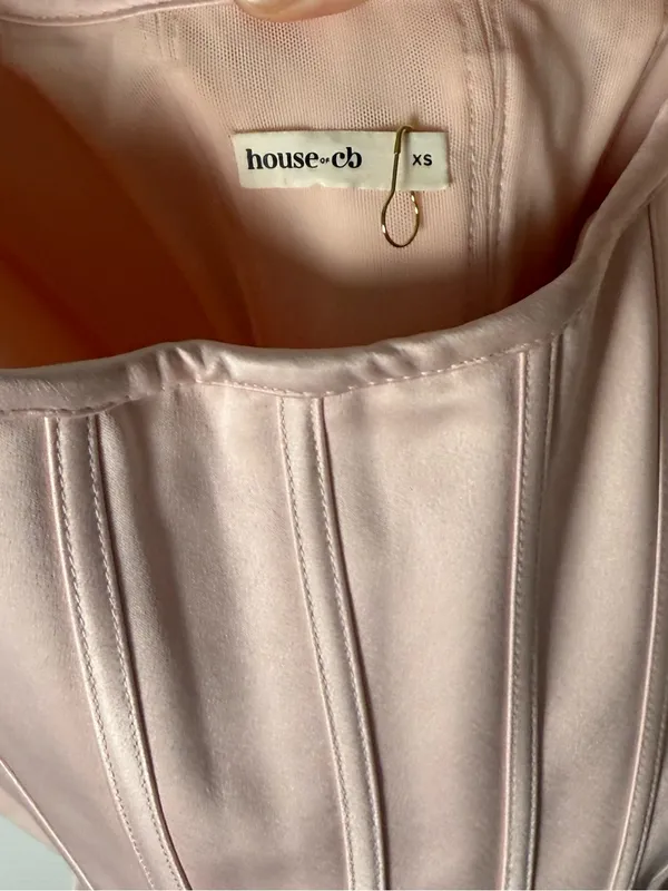 House of CB Kira Blush Pink Satin Gathered Maxi Dress XS - Image 12