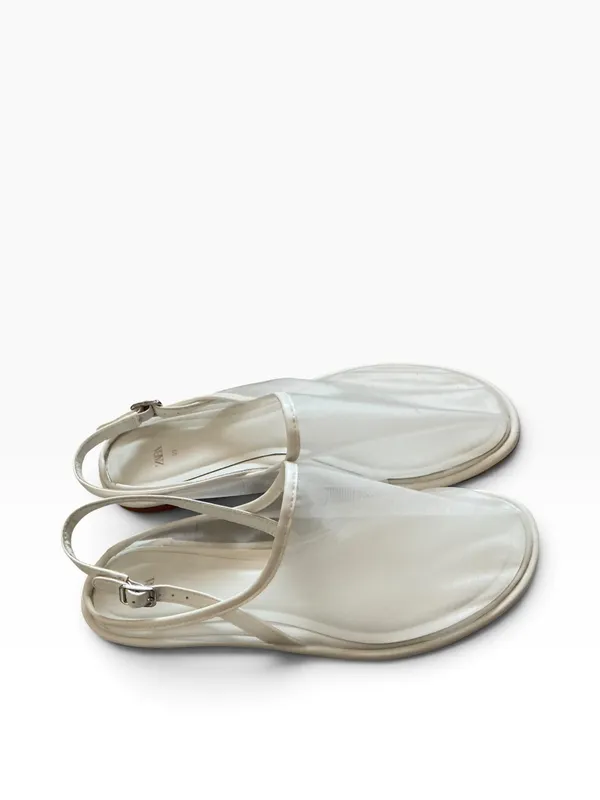 Zara white leather mesh minimalist Slingback flats round toe size 39 - Image 3