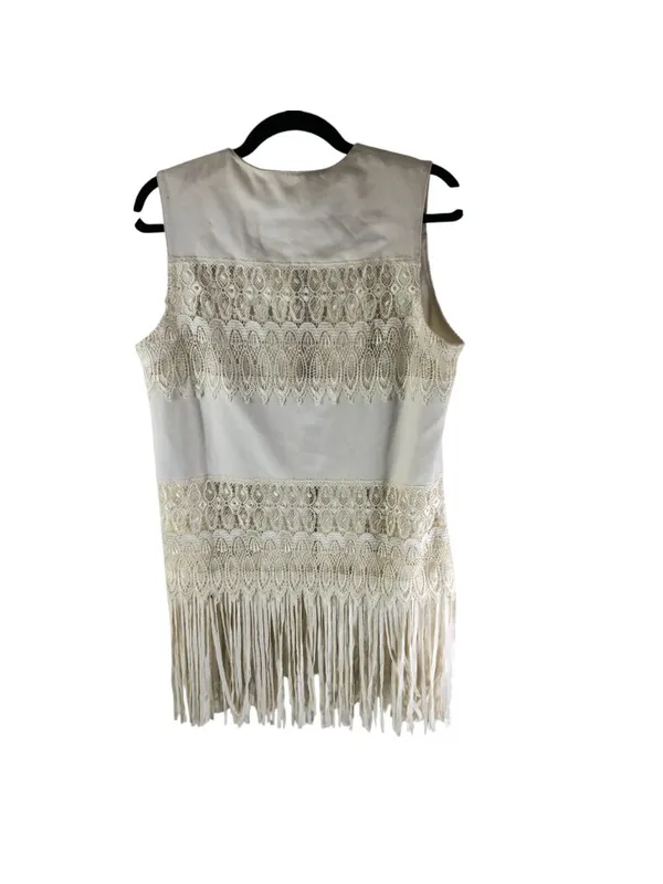 Bagatelle Collection White Sleeveless Faux Suede Lace Fringe Vest M FLAW - Image 3