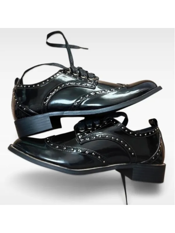 🔥 MIDNIGHT VELVET Studded Patent Wingtip Oxfords 7M Major Whimsygoth Vibes 🔥 - Image 2