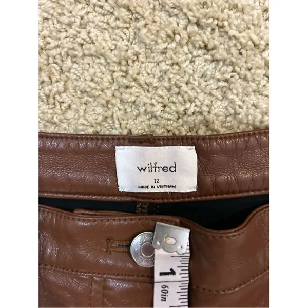 Wilfred Free Aritzia Vegan Leather Pants High Waist Straight Leg Brown‎ Trousers - Image 5