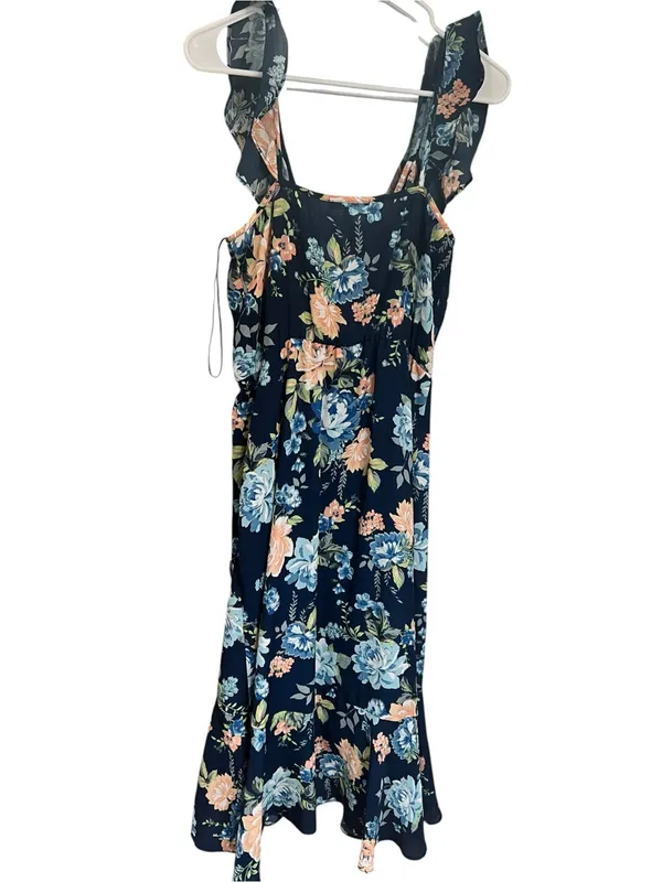 Sleeveless Navy Floral Wrap Dress - Brand: Lulu's - Image 3