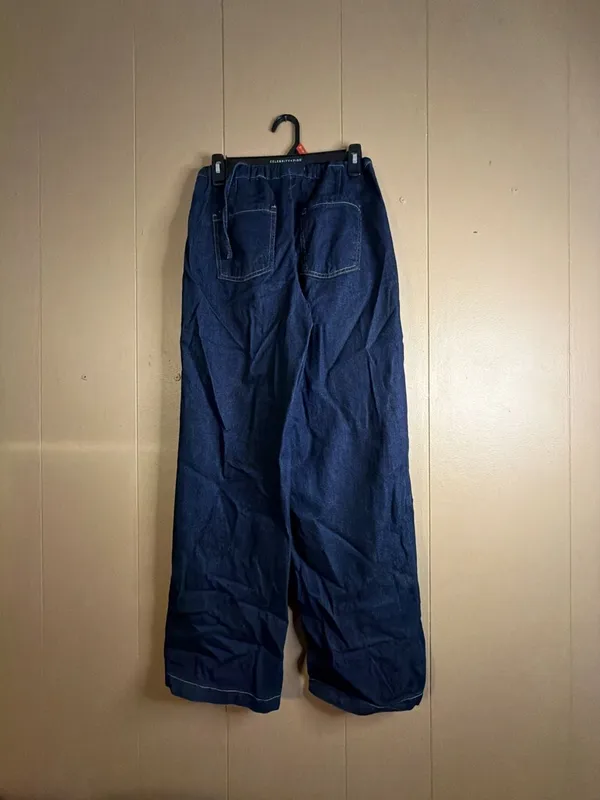Zara Drawstring Waist Wide Leg Denim Pants Dark Blue Size XS - Image 4