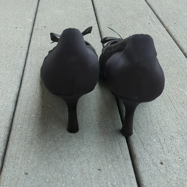 Metaphor Satin and Mesh Pointed Toe Heels with Bow - Image 5