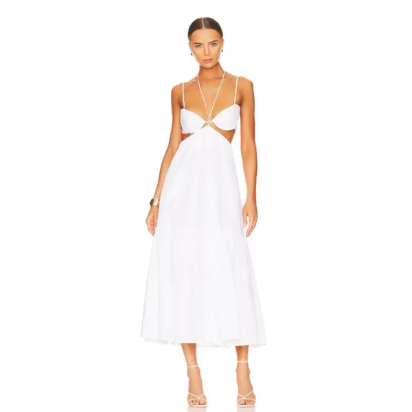 Bardot Willow Strappy Cotton Midi Dress in orchid white NEW MEDIUM US 6 REVOLVE - Image 8