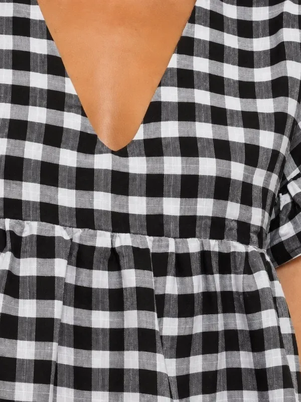 Black White Gingham Tiered Babydoll Mini Dress NWOT - Image 3