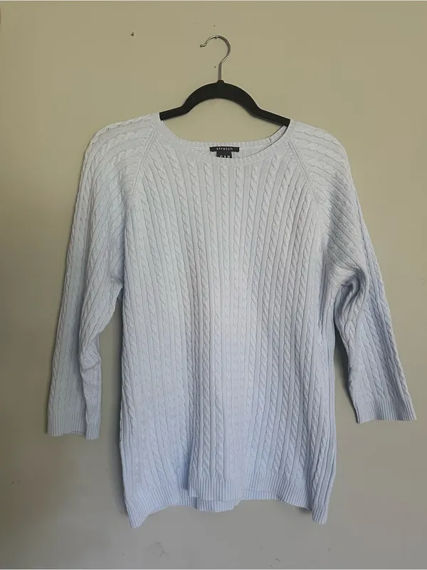 Vintage GAP Cable Knit Sweater XL Light Blue Cotton Preppy Grandpa Core Y2K - Image 2