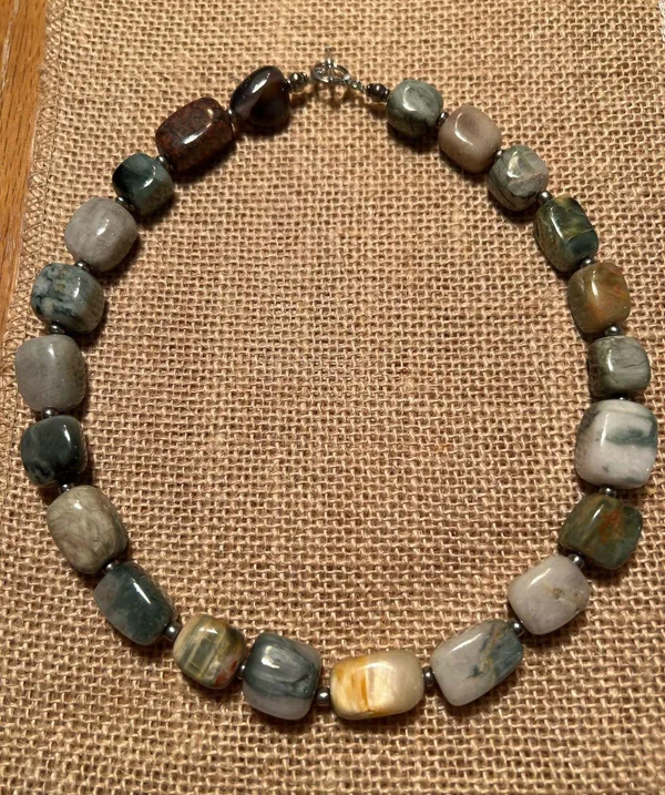 Handmade Agate square bead necklace. 17 1/2” - Image 5