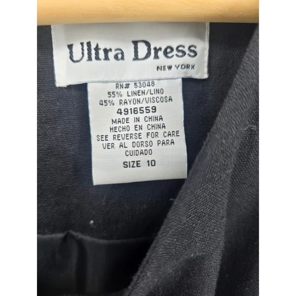 Ultra Dress Linen Dress Womens 10 Palm Tree‎ Embroidery Black Sleeveless EUC - Image 2