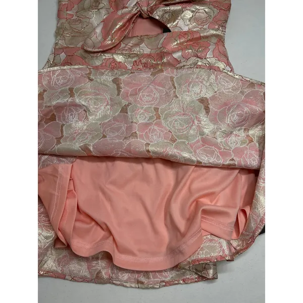 Lulus Quick to Love Pink Floral Jacquard Tie-Front Dress With Pockets Size L NWT - Image 8
