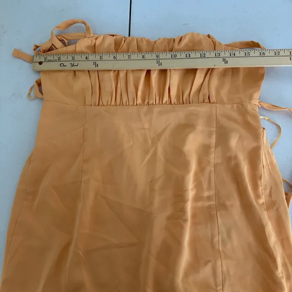 New Abercrombie‎ Fitch Orange Spaghetti Strap Ruched Side Slit Midi Dress Small - Image 14