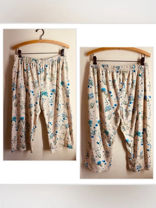 Ekouaer Floral Cropped Lounge Pants Size XL Yellow / Beige / Blue Botanical - Image 2