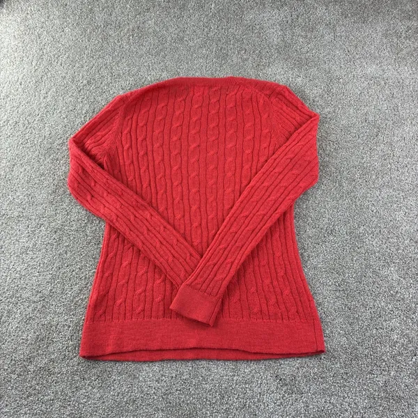 Banana Republic Sweater Womens L‎ Red 100% Alpaca Cable Knit Crew Neck Pullover - Image 2