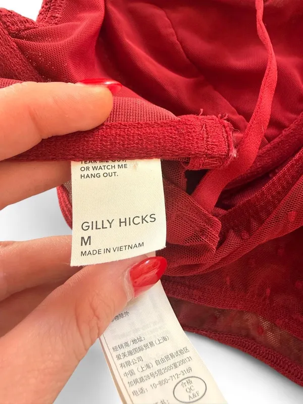 Gilly Hicks Lace Underwire Corset Bralette Mesh Crop Top Burgundy M - Image 2