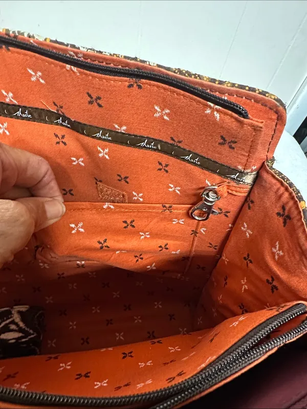 Stylish Orange and Brown Patterned Tote Bag with Crossbody strap - Image 15