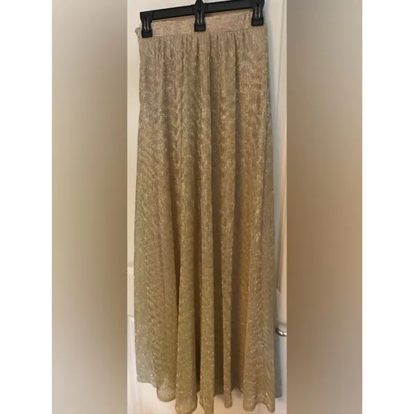 Lulu's gold high waisted maxi lined shimmer skirt Women's Sz Small - Image 2