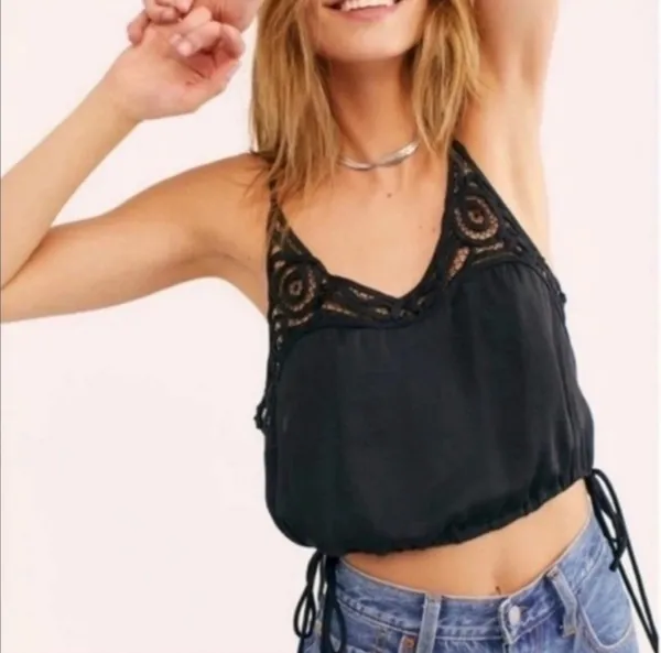 Free People Intimately Cropped Top Sz XS Black Blouson Brami Lace Cami - Image 12