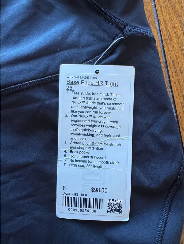 Lululemon Base Pace High Rise 25” Black Size 8 NWT - Image 4
