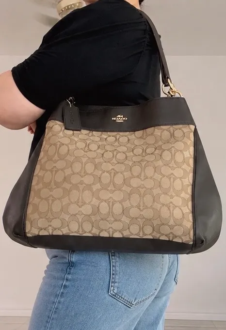 Coach Lexy Shoulder Bag F27579 Signature Jacquard Khaki Brown Leather Handbag - Image 2