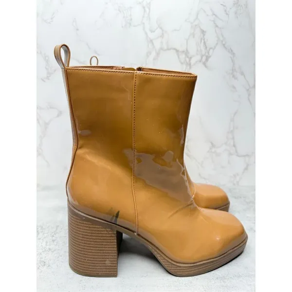 BP‎ Boots Womens Size 10 Brown Platform Block Heel Ankle Booties Side Zip - Image 3