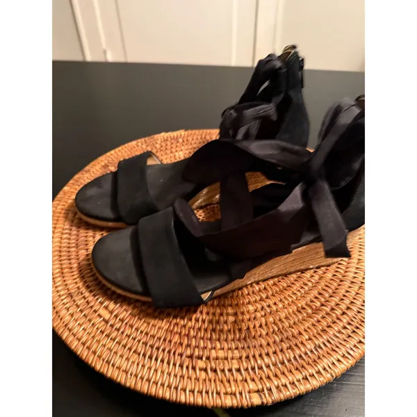 UGG‎ Trina Black Suede Espadrille Wedge Ankle Tie Sandals 1019106 - Image 6