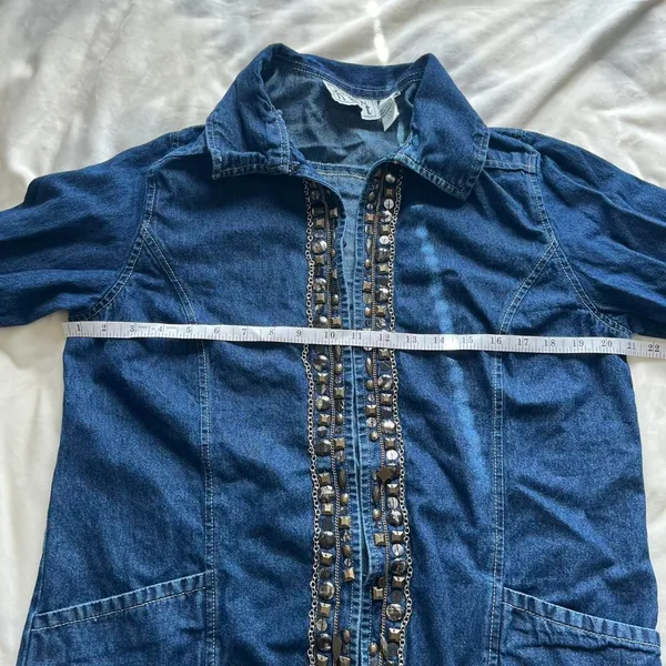 Vintage Y2K boho blue denim lightweight jacket with beaded & chain details large - Image 7